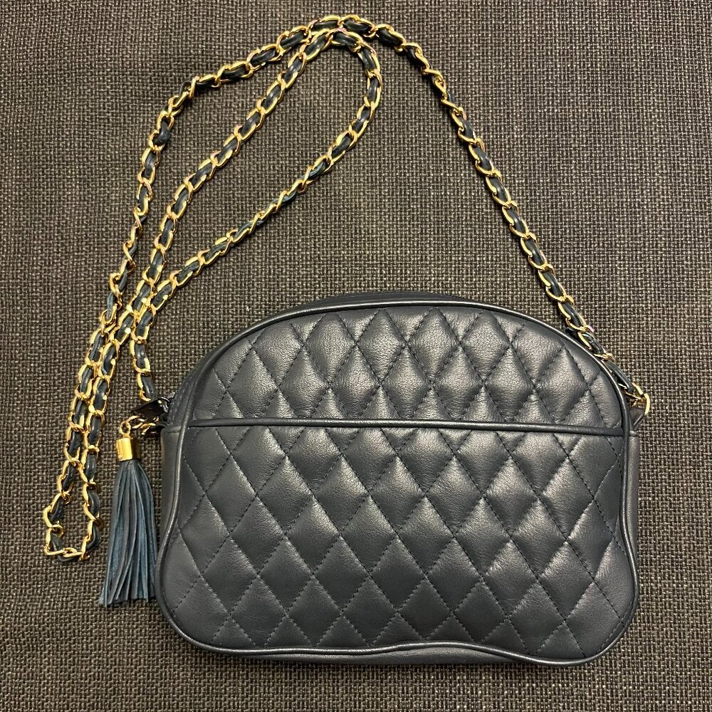 Marco Ricci Vintage Navy Quilted Genuine Leather Crossbody